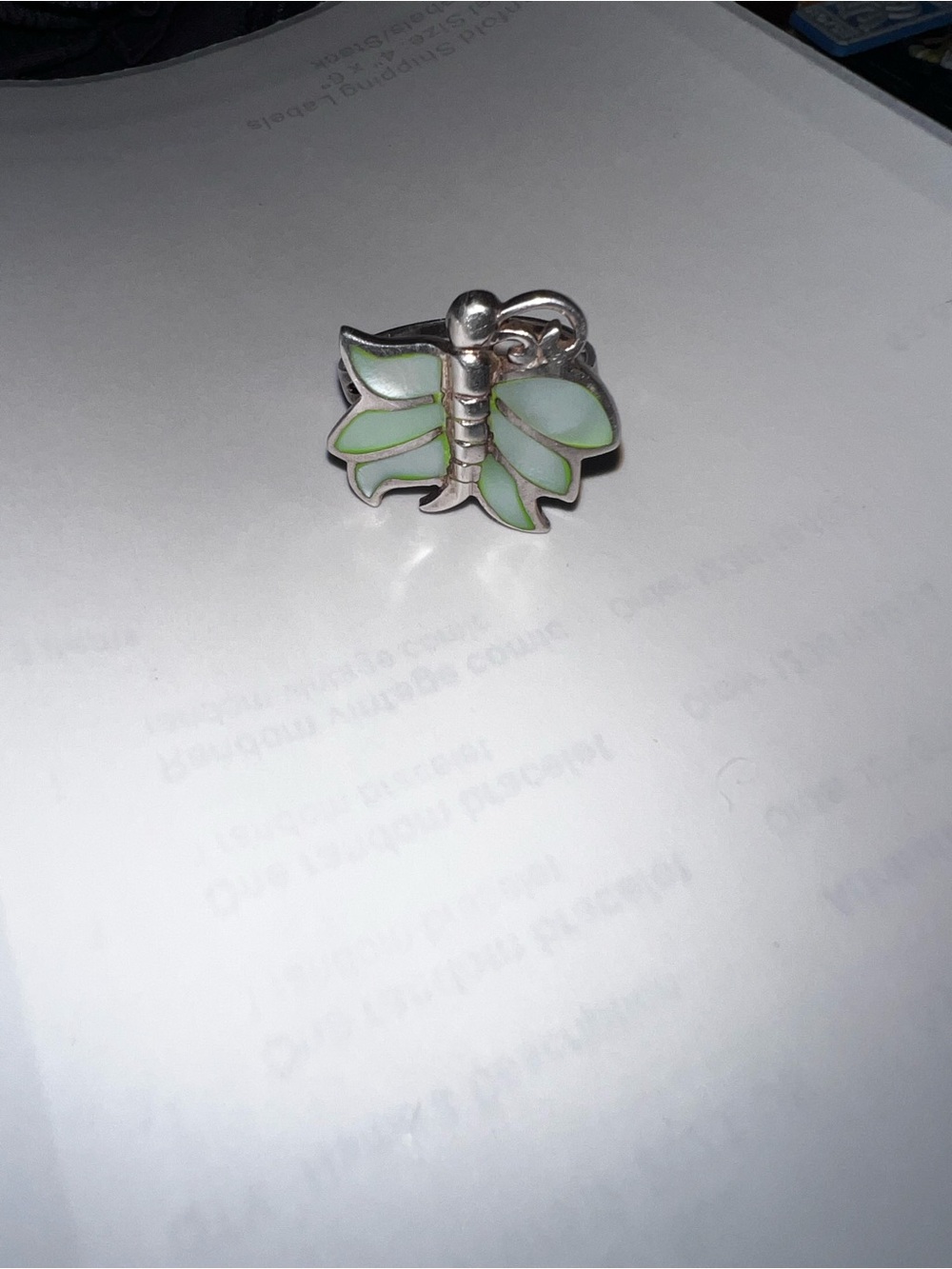 Sterling Silver Green Enamel Butterfly Vintage Ring